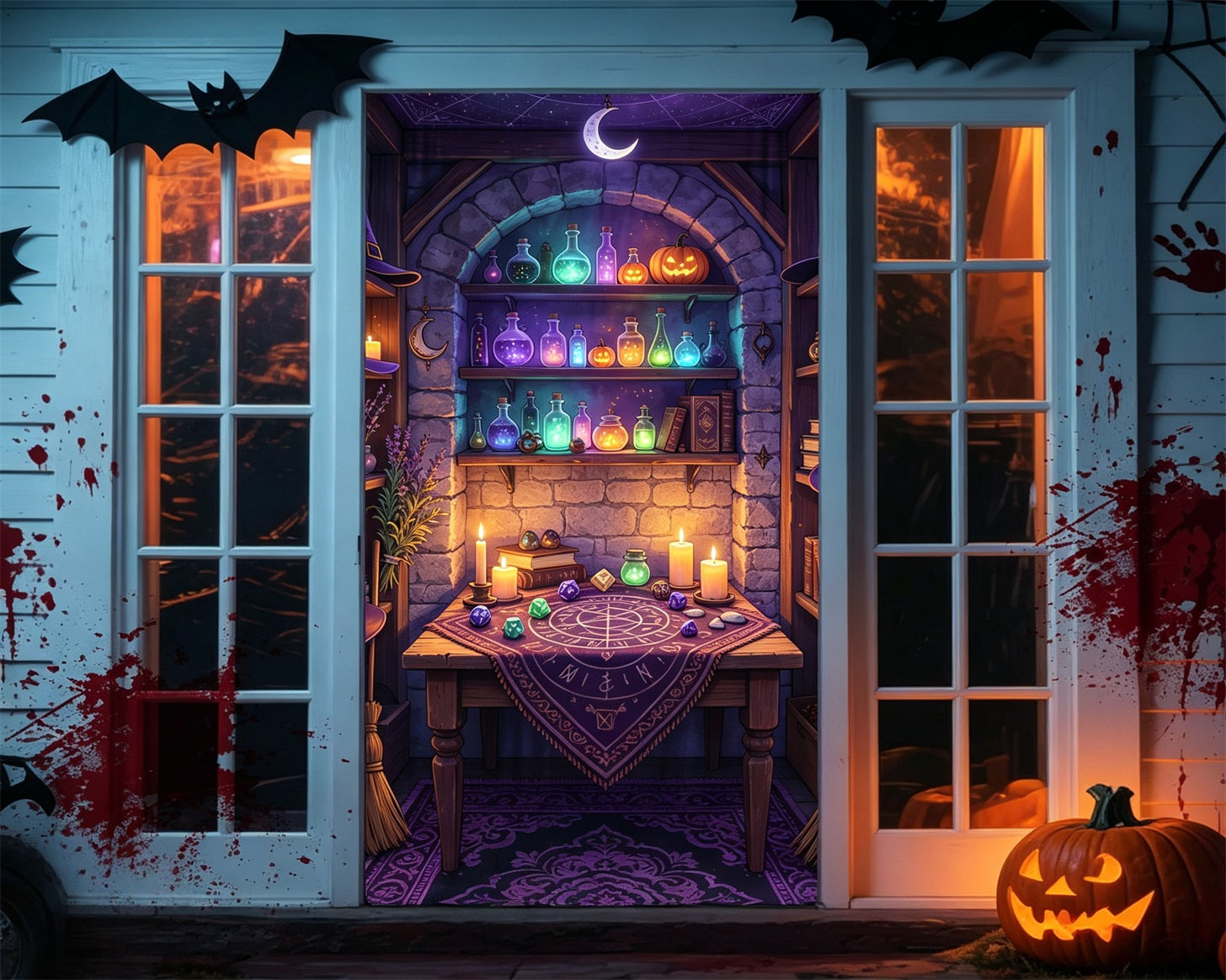 Magic Potion Shop Door Glowing Witch Potion Nook Halloween Party Door Cover GQ68-35