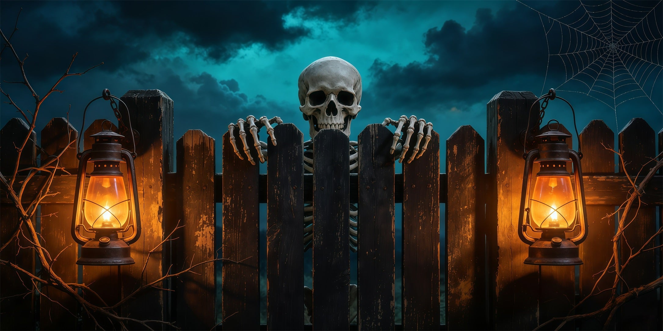 Skull Halloween Garage Door Decor Skeleton Fence Lantern Glow Double Garage Door Halloween Cover GQ68-4-2 car