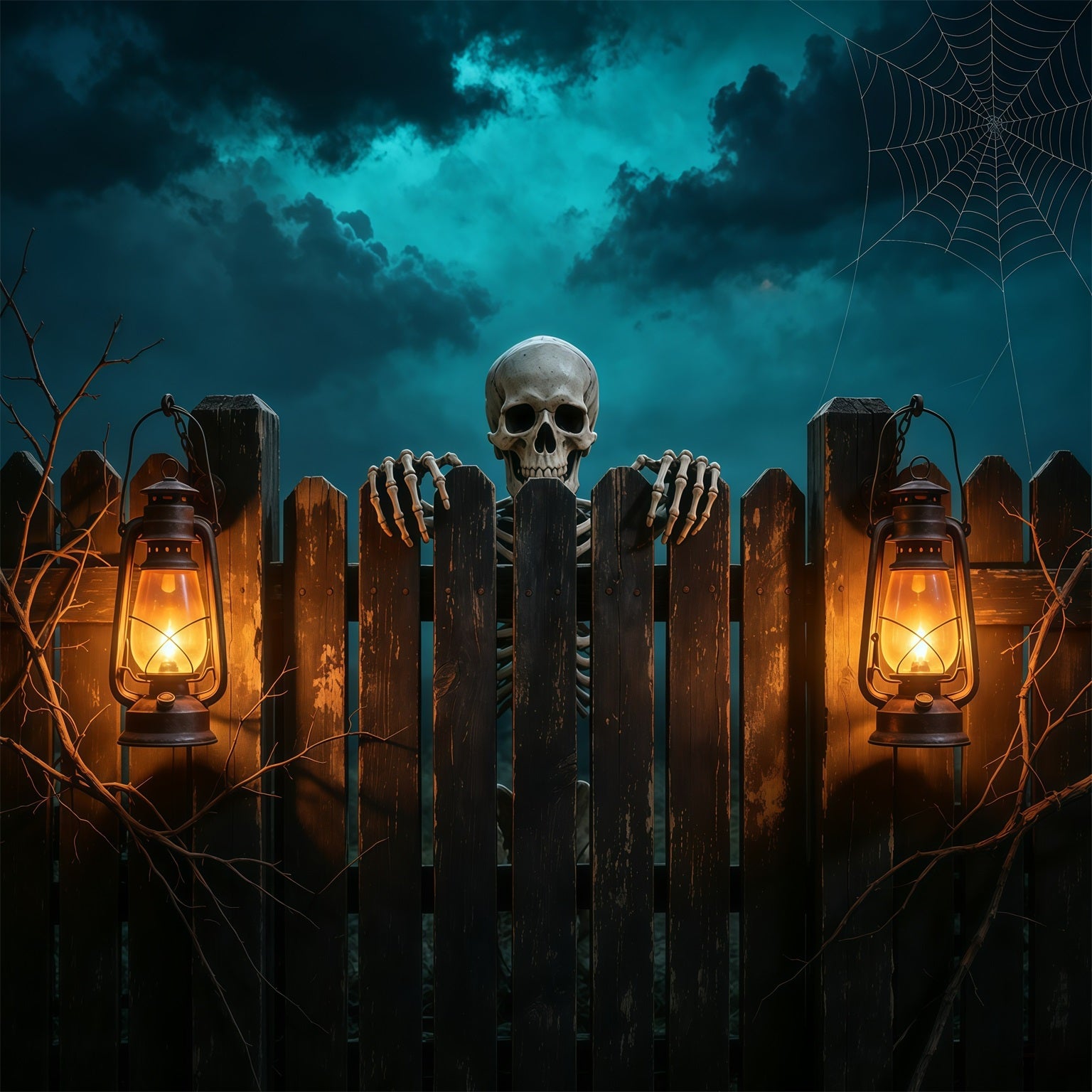 Skull Halloween Garage Door Decor Skeleton Fence Lantern Glow Double Garage Door Halloween Cover GQ68-4-1 car