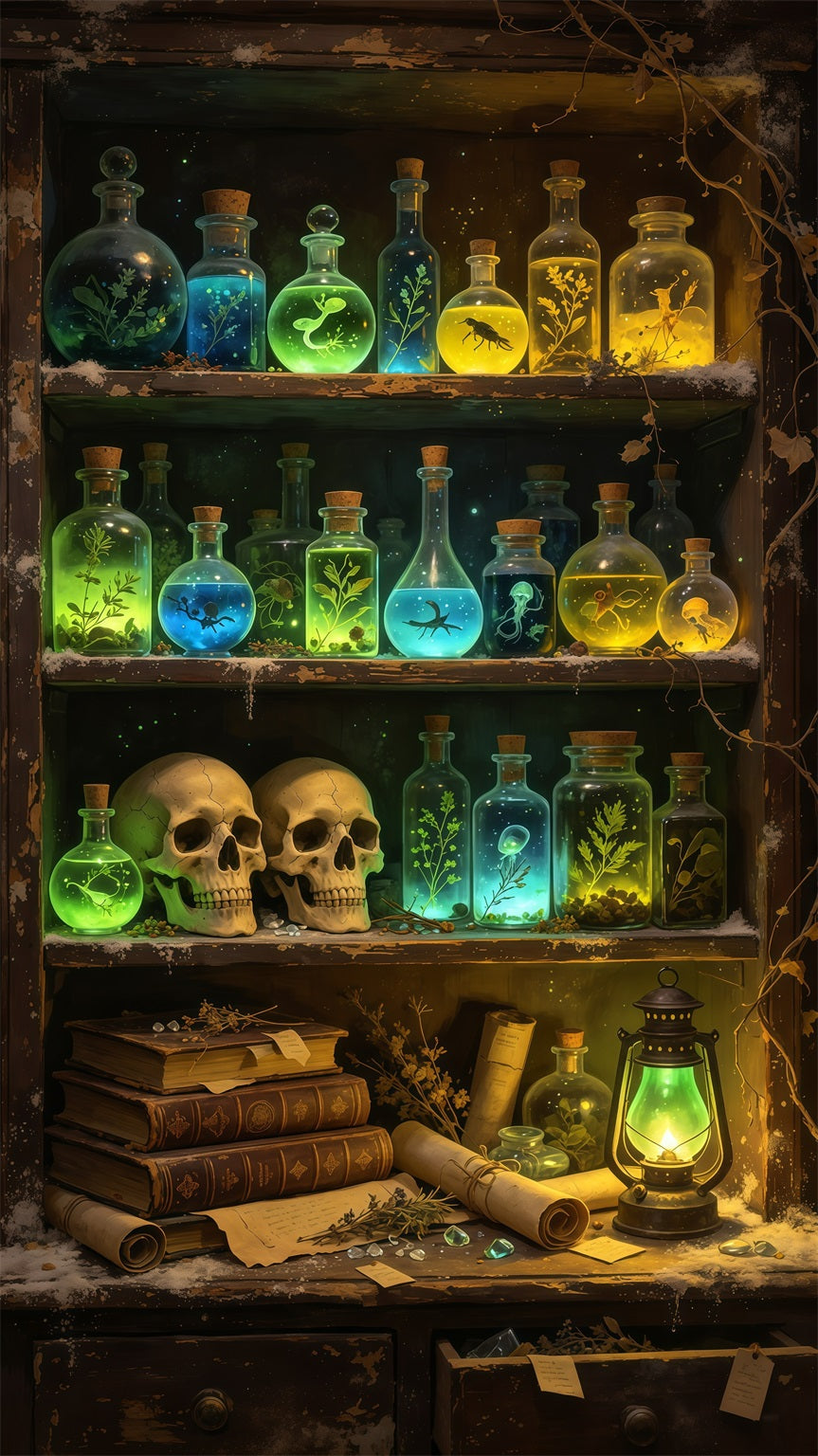 Potion Bottle Door Witch Laboratory Magic Shelf Halloween Bedroom Door Tapestry GQ68-53