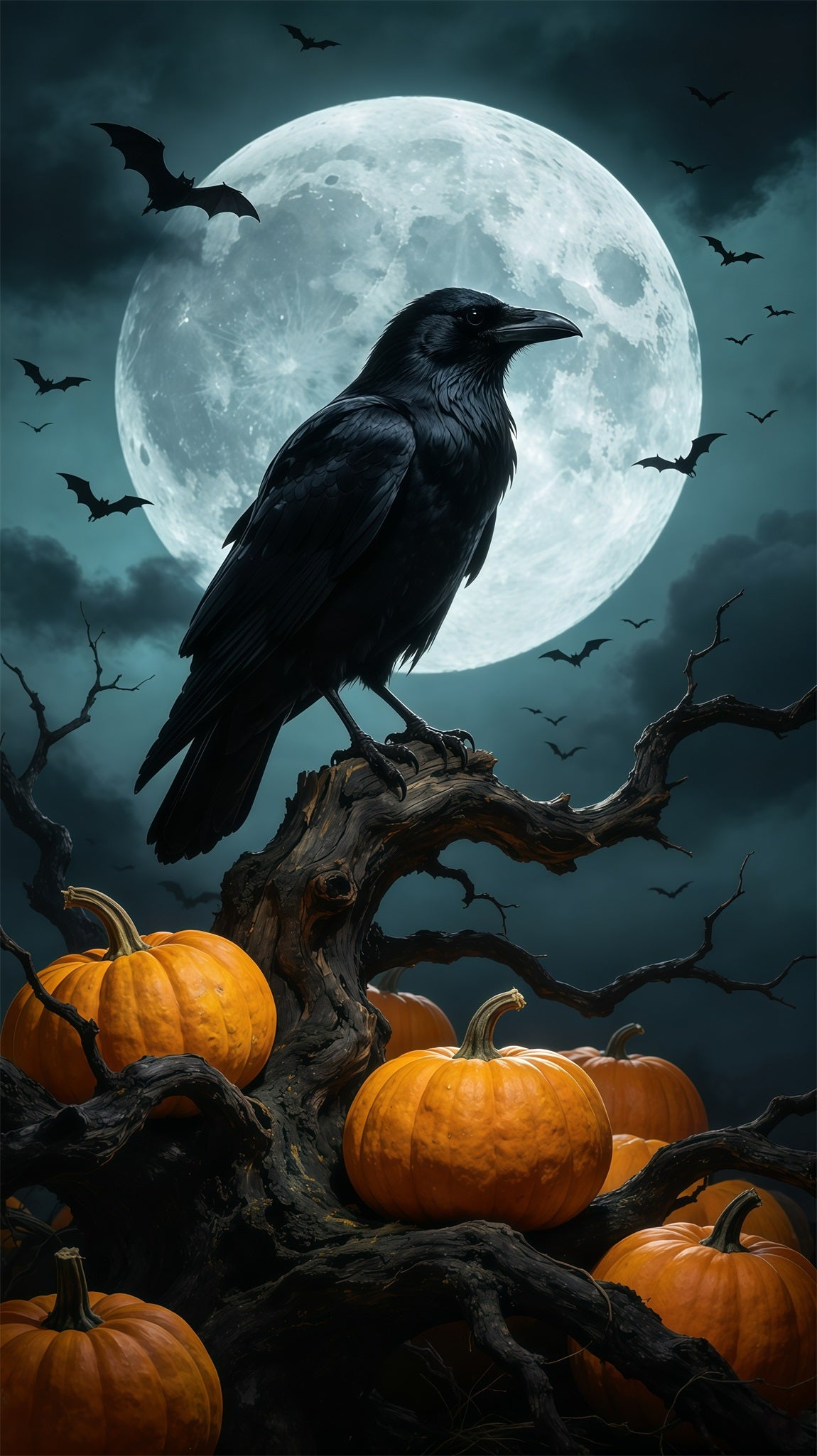 Raven Moon Door Pumpkin Moonlight Tree Outdoor Halloween Door Banner GQ68-55