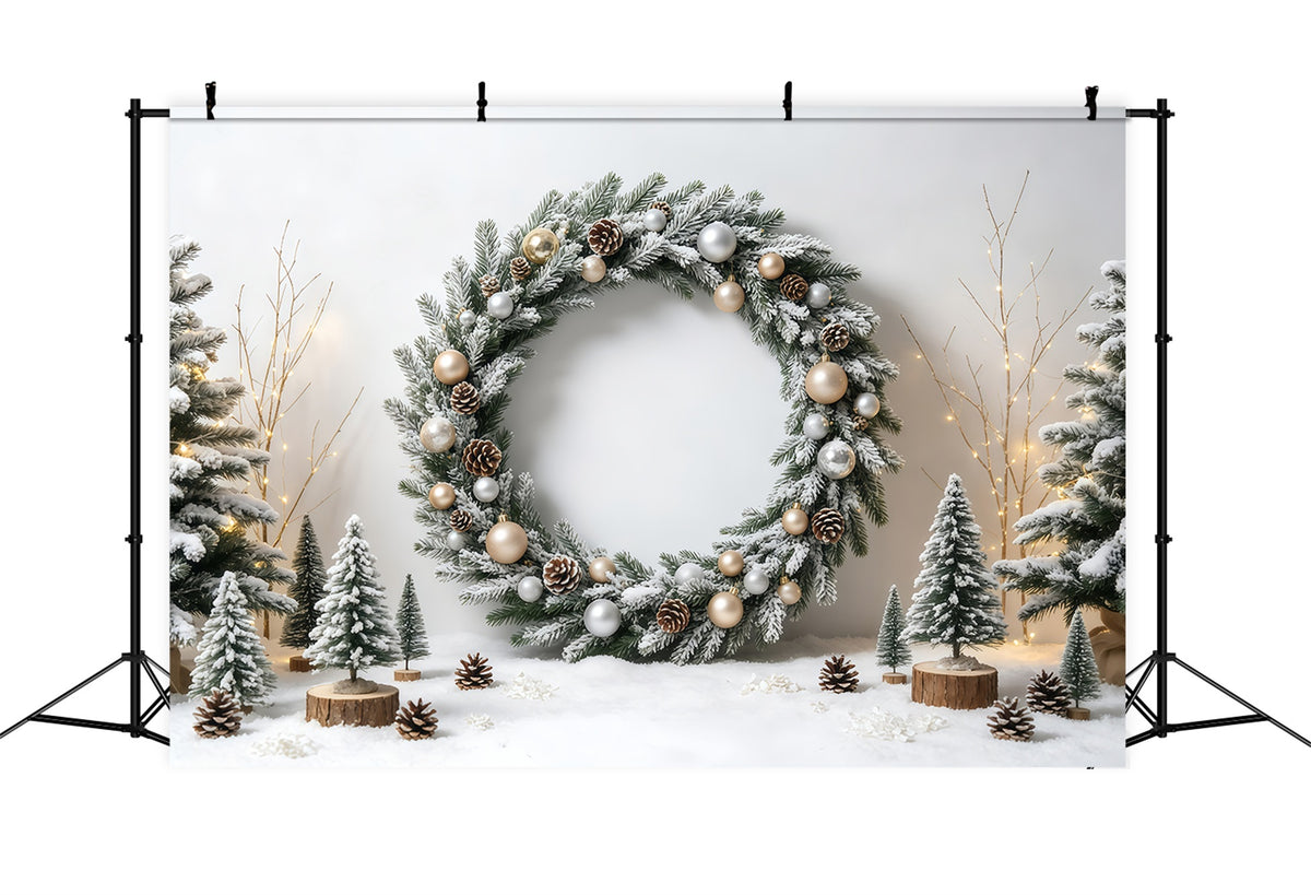 Christmas Wreath Backdrop Frosted Tree Winter Archway Christmas Wall Backdrops GQ68-58