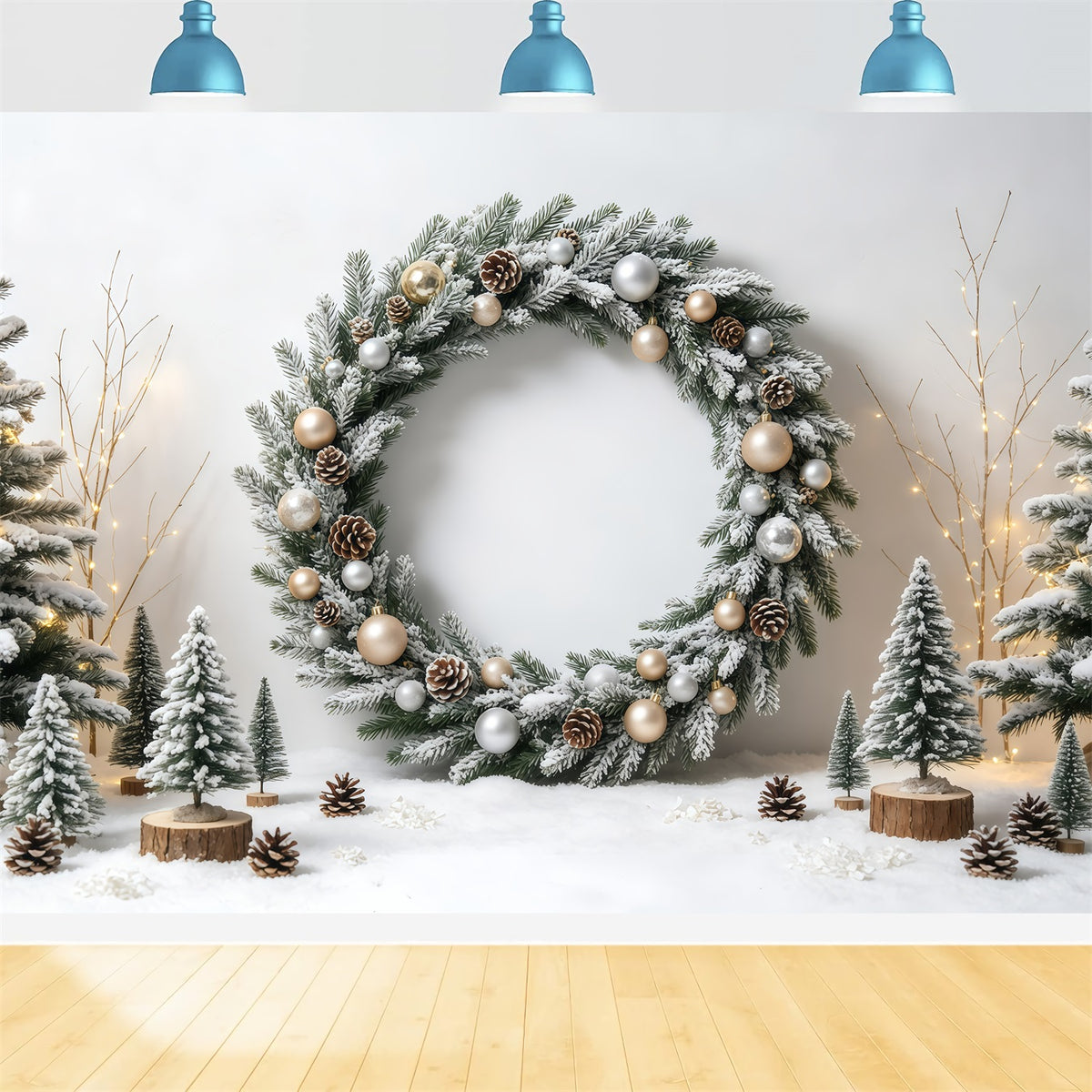 Christmas Wreath Backdrop Frosted Tree Winter Archway Christmas Wall Backdrops GQ68-58
