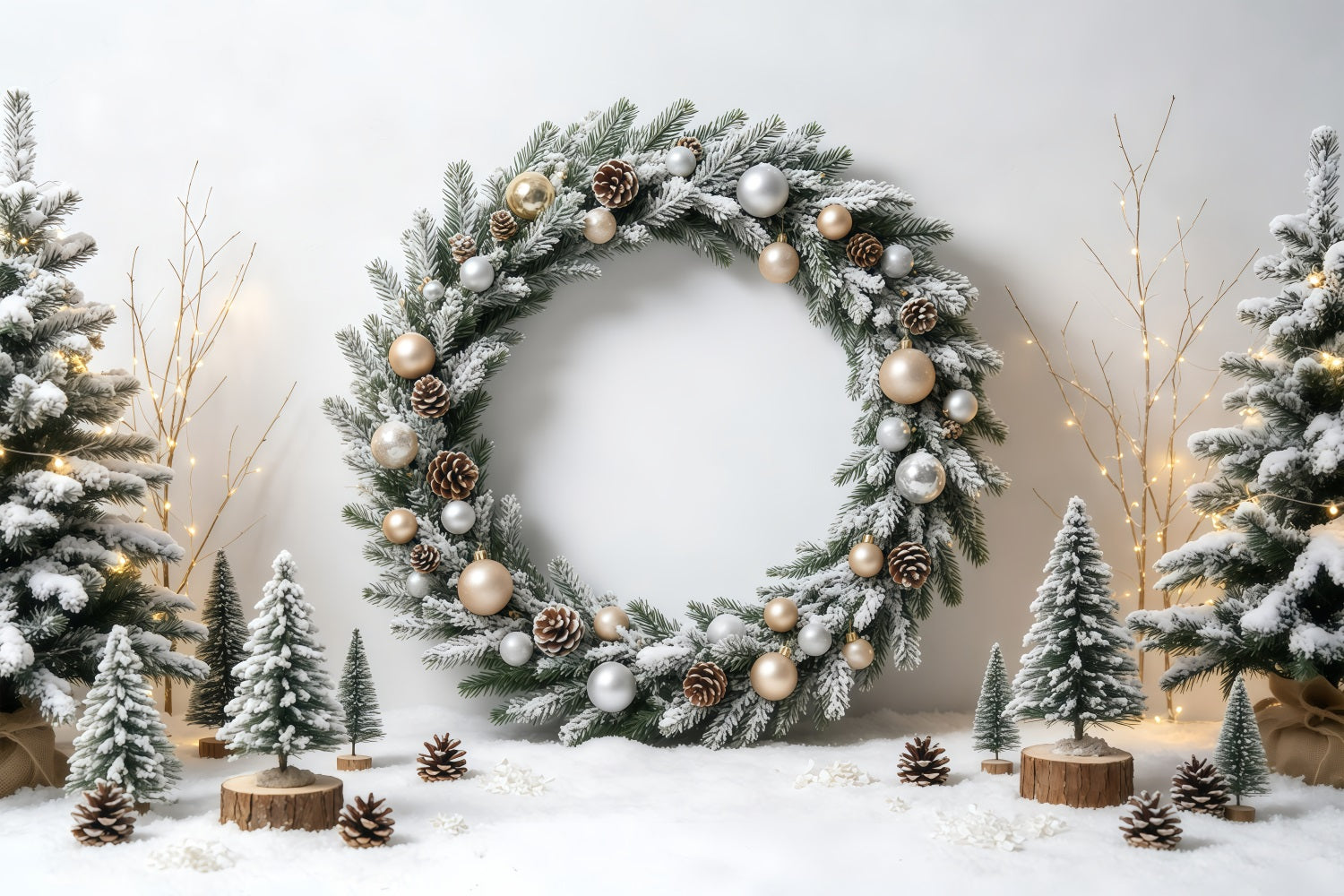 Christmas Wreath Backdrop Frosted Tree Winter Archway Christmas Wall Backdrops GQ68-58