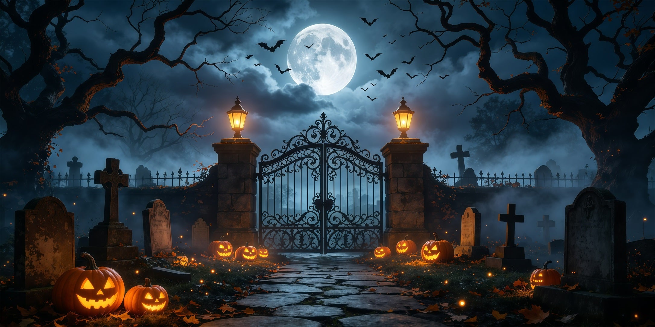 Haunted House Garage Door Cover Moonlit Pumpkin Cemetery Gate Single Garage Door Halloween Cover GQ68-6-2 car