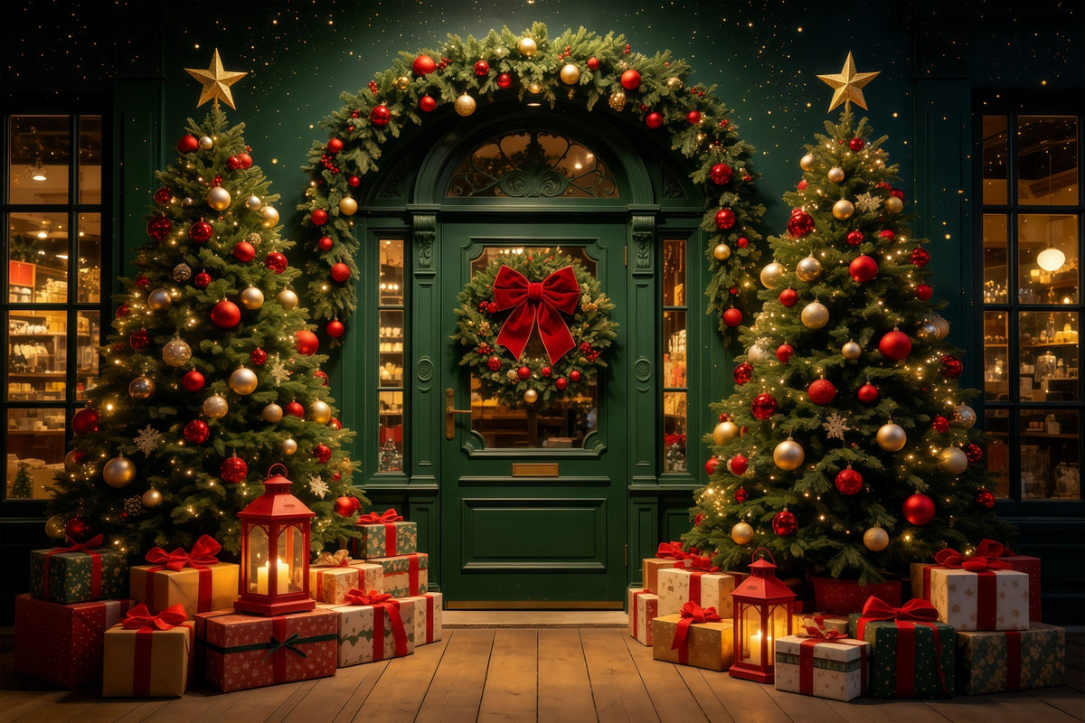 Christmas Shop Backdrop Dark Green Archway Lights Studio Backdrops Christmas GQ68-62