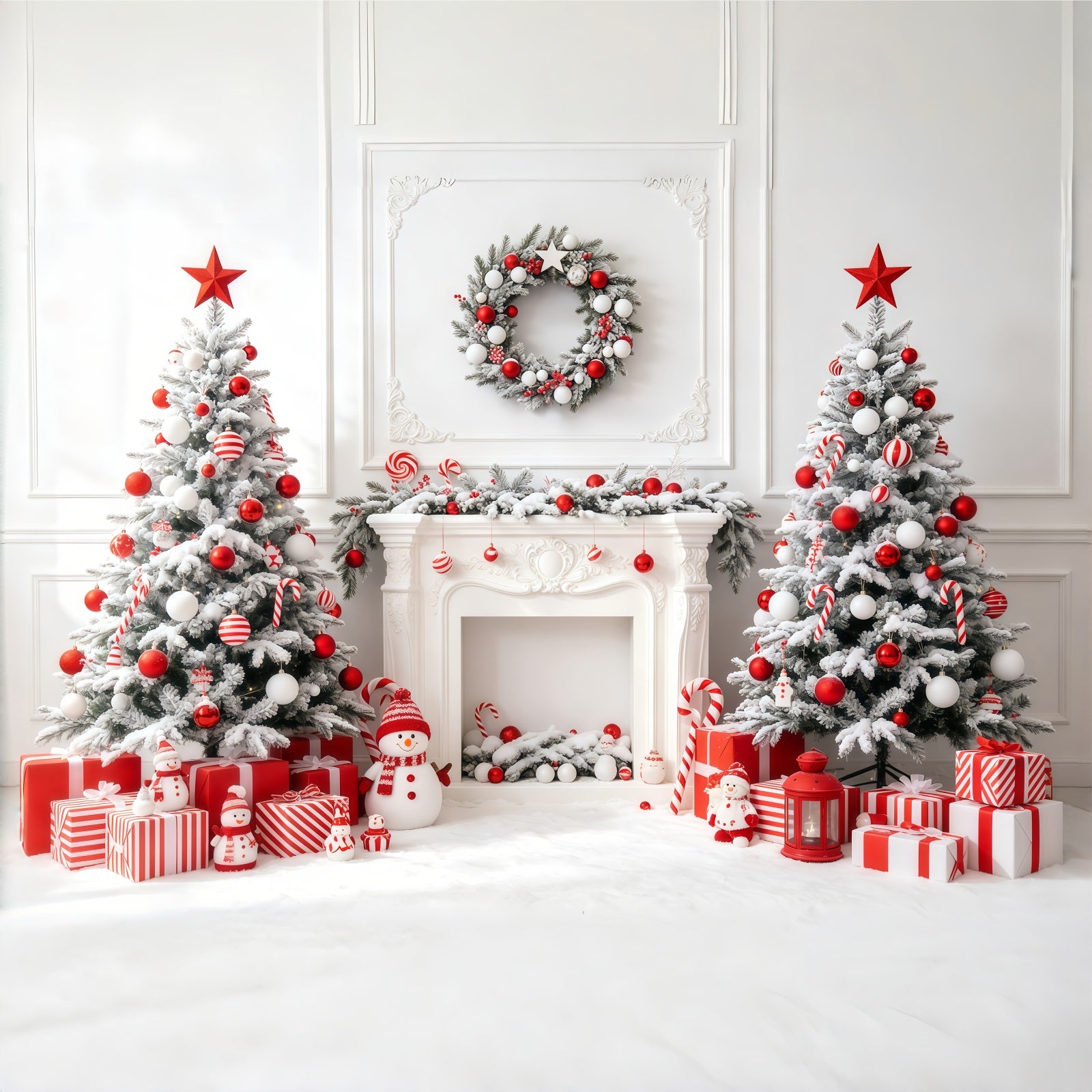 White Christmas Backdrop Candy Tree Fireplace Photo Christmas Backdrop GQ68-63