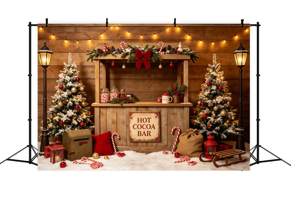 Christmas Party Backdrop Rustic Cocoa Bar Cabin Christmas Studio Backdrops GQ68-65