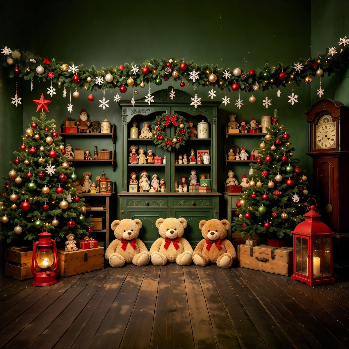 Christmas Kids Backdrop Dollhouse Toy Shelf Display Christmas Muslin Backdrops GQ68-77