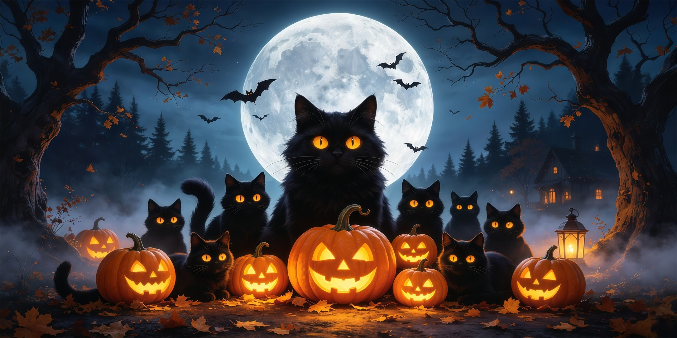 Black Cat Halloween Garage Door Cover Moonlit Pumpkin Lanterns Outdoor Halloween Garage Door Cover GQ68-8-2 car