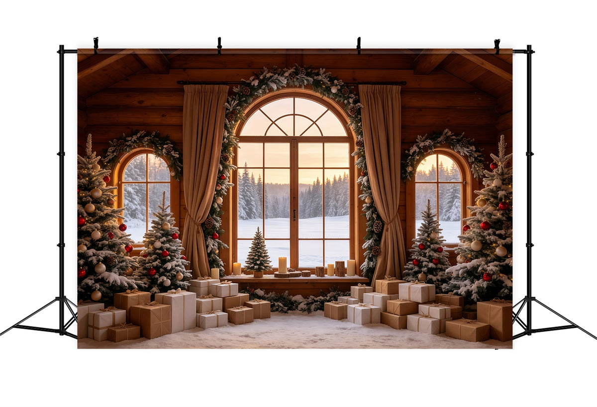 Christmas Cabin Backdrop Rustic House Window View Photo Backdrop Christmas GQ68-86