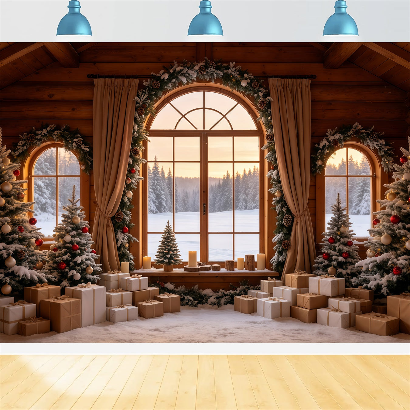 Christmas Cabin Backdrop Rustic House Window View Photo Backdrop Christmas GQ68-86