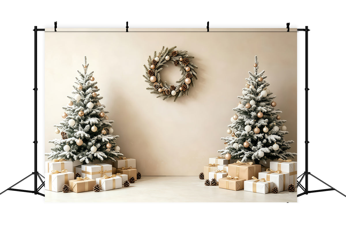 Christmas Wall Backdrop Minimal Tree Wreath Gift Photography Backdrops Christmas GQ68-93