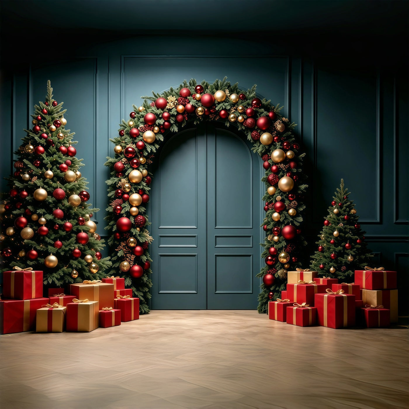 Christmas Wall Backdrop Luxury Garland Door Arch Christmas Studio Backdrop GQ68-96