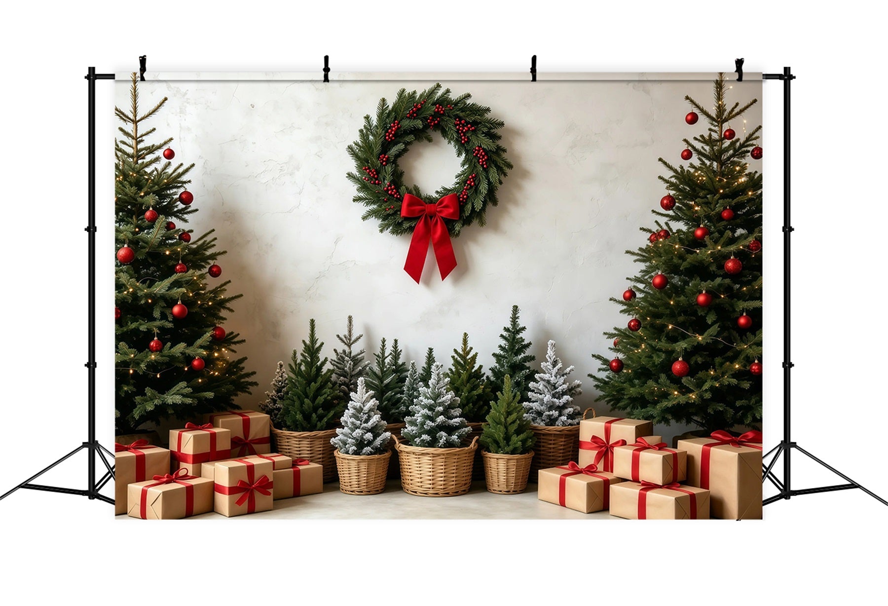 Christmas Tree Backdrop Rustic Wreath Gift Display Studio Backdrops Christmas GQ68-99