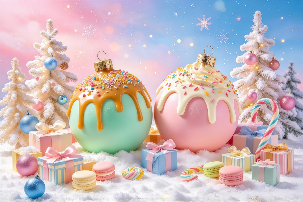 A Christmas Story Backdrop Green Pink Candy Ornament Pastel Christmas Backdrop GQ69-100