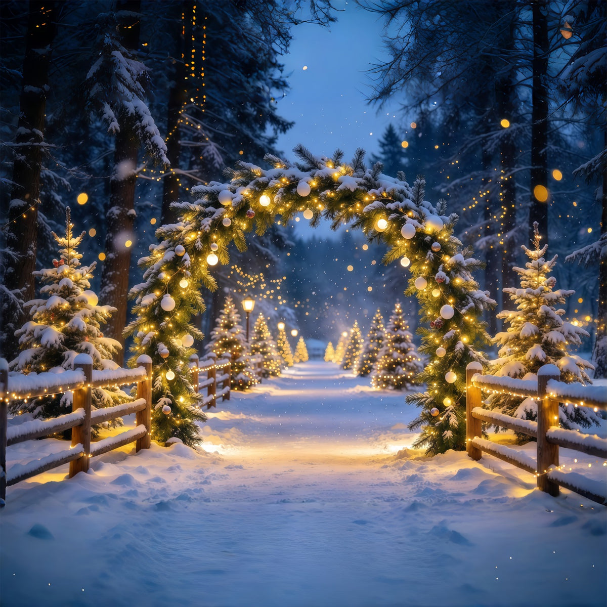 Christmas Backdrop With Lights Snowy Forest Lighted Arch Christmas Bokeh Backdrop GQ69-103