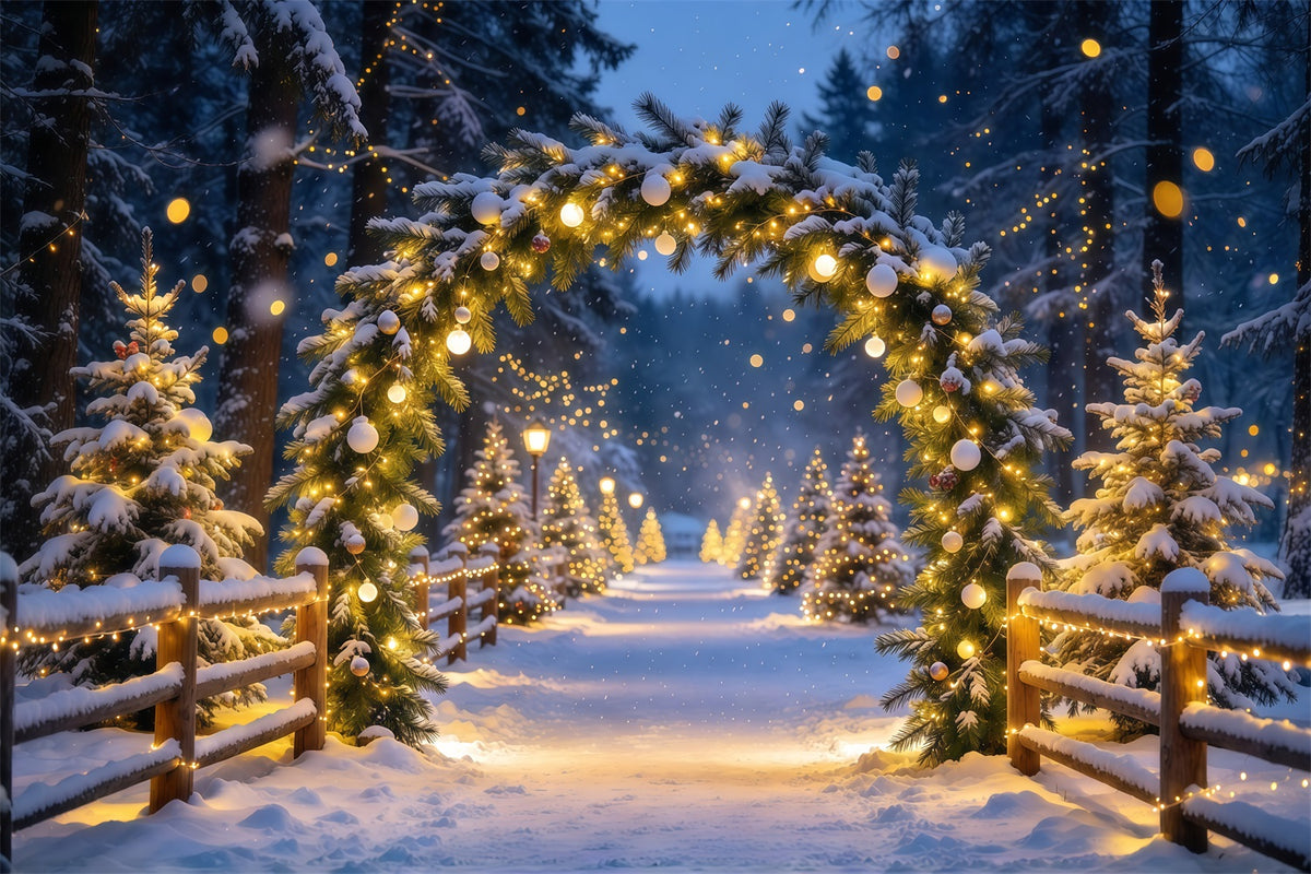 Christmas Backdrop With Lights Snowy Forest Lighted Arch Christmas Bokeh Backdrop GQ69-103