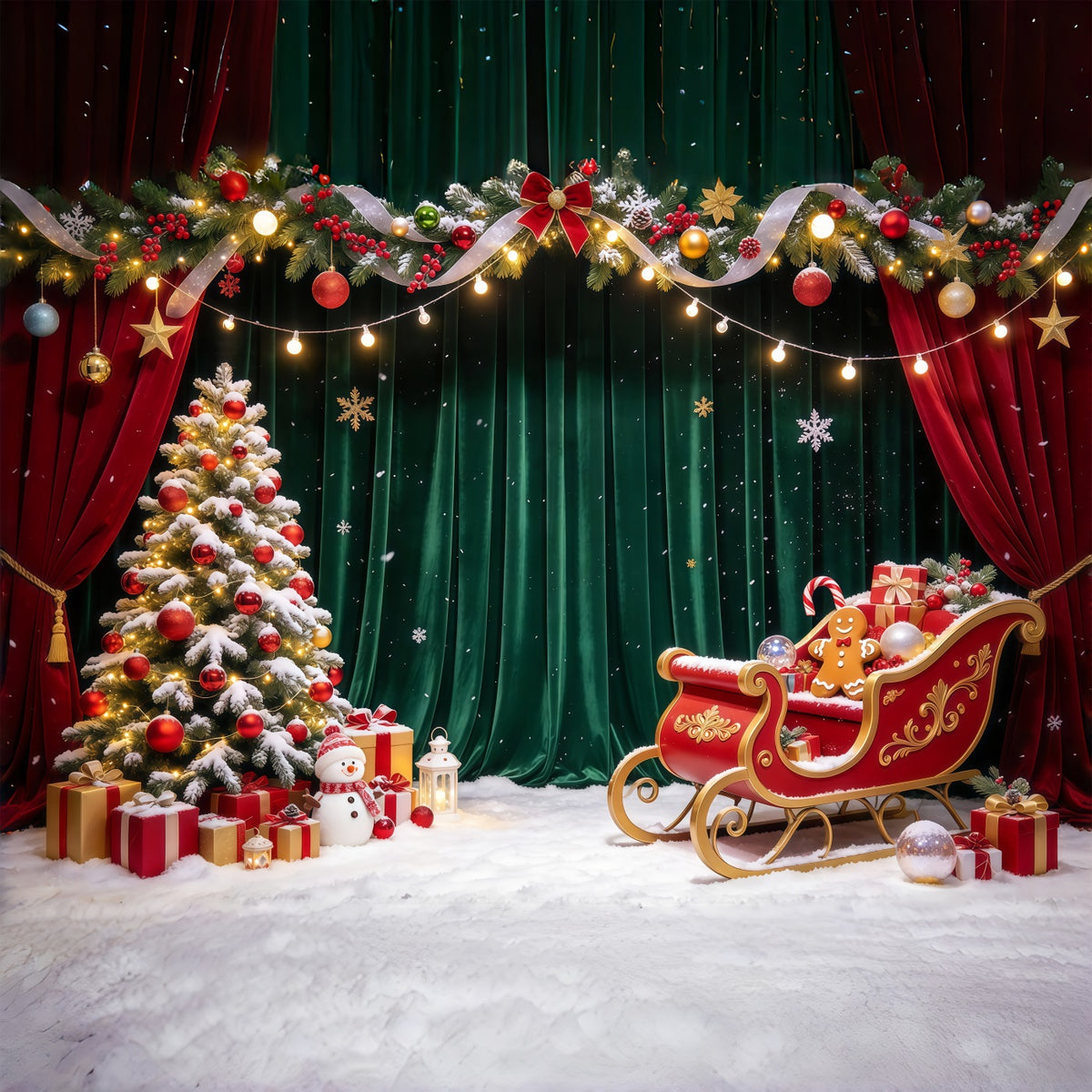 Christmas Party Picture Backdrop Velvet Sleigh Gift Display Christmas Backdrop Vertical GQ69-104