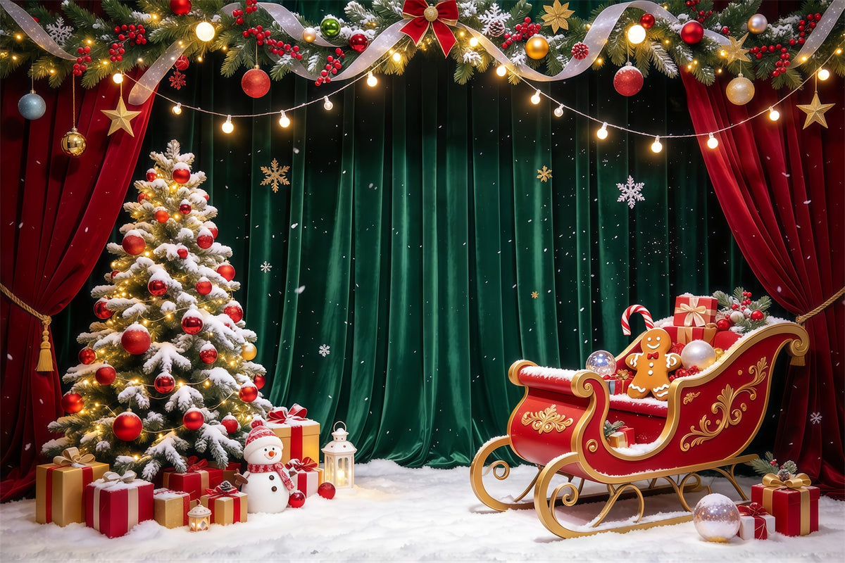 Christmas Party Picture Backdrop Velvet Sleigh Gift Display Christmas Backdrop Vertical GQ69-104