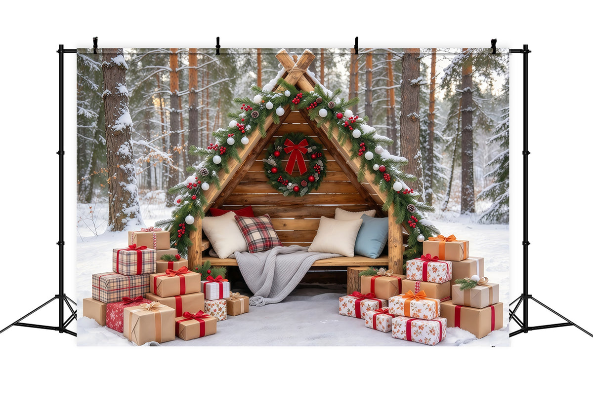 Outdoor Christmas Backdrop For Photos Rustic Woodland Cabin Christmas Vacation Photo Backdrop GQ69-105