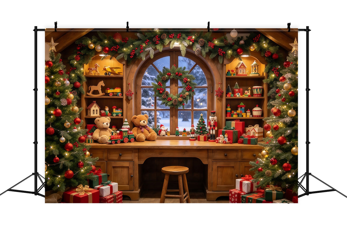 Christmas Backdrop Santa Workshop Cozy Toy Room Interior Backdrop For Pictures With Santa GQ69-109