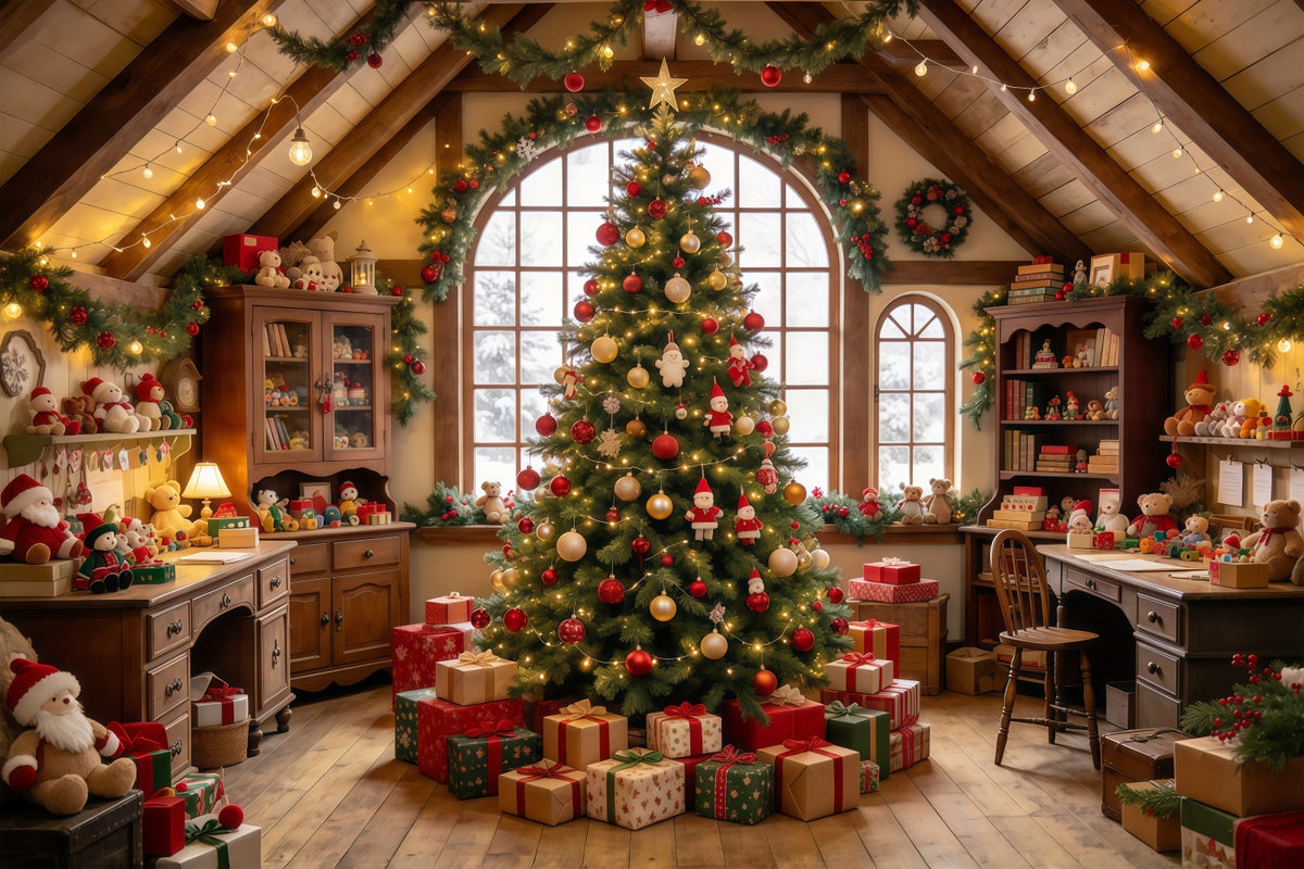 Santas Workshop Backdrops Cozy Toy Room Interior Santa's House Backdrop GQ69-112