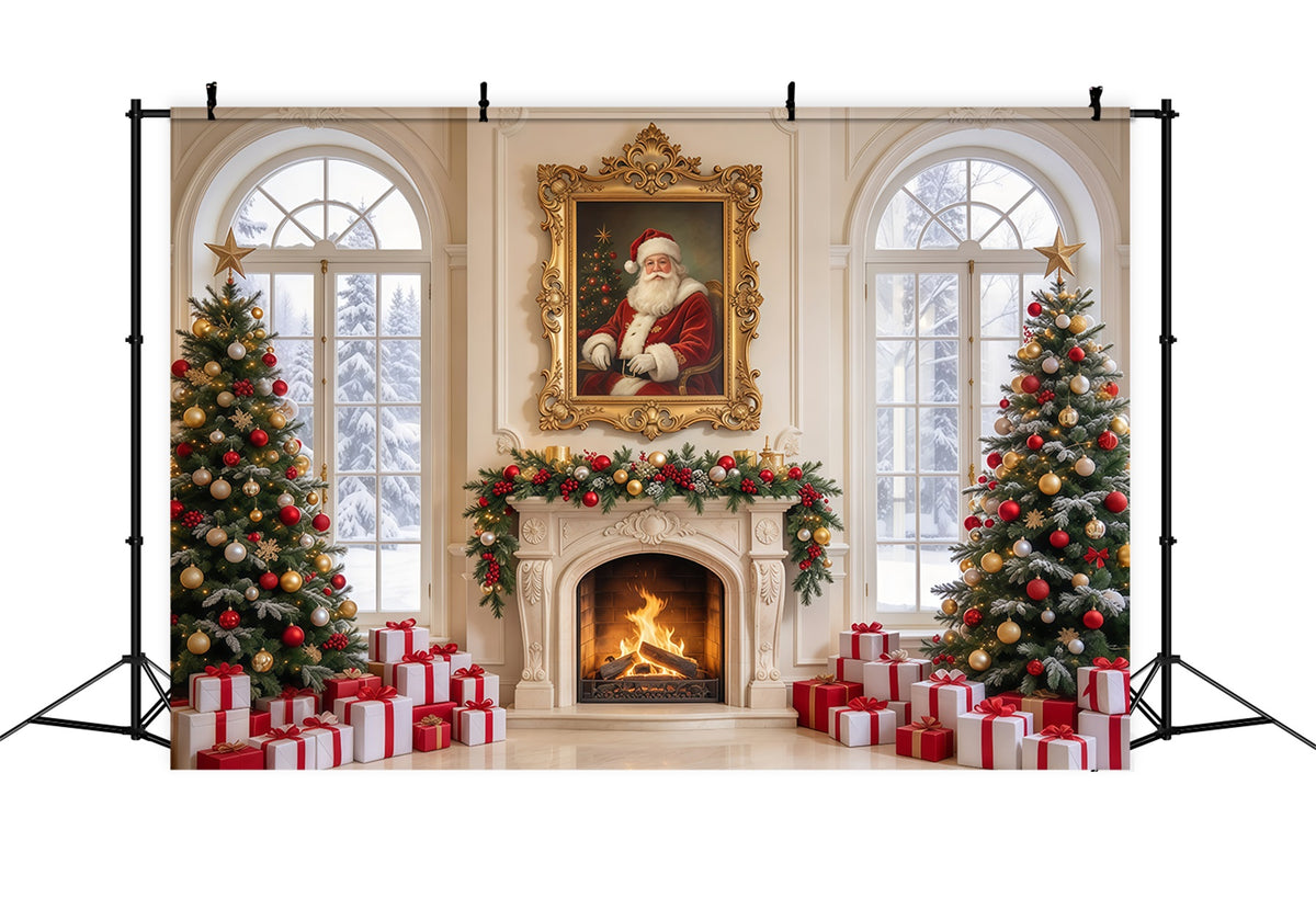 Backdrop For Santa Pictures Window Fireplace Display Santa Photoshoot Backdrop GQ69-113
