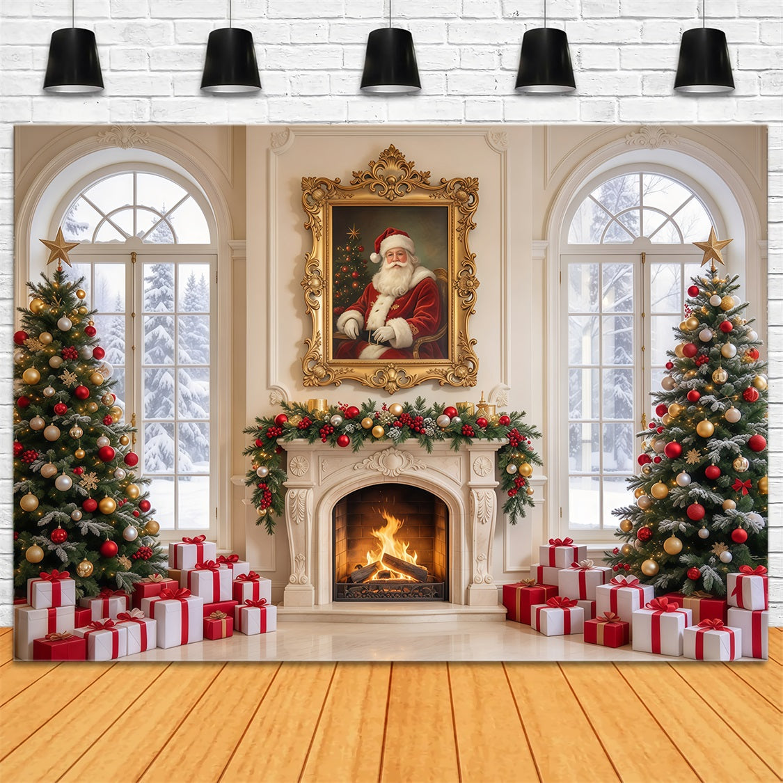 Backdrop For Santa Pictures Window Fireplace Display Santa Photoshoot Backdrop GQ69-113