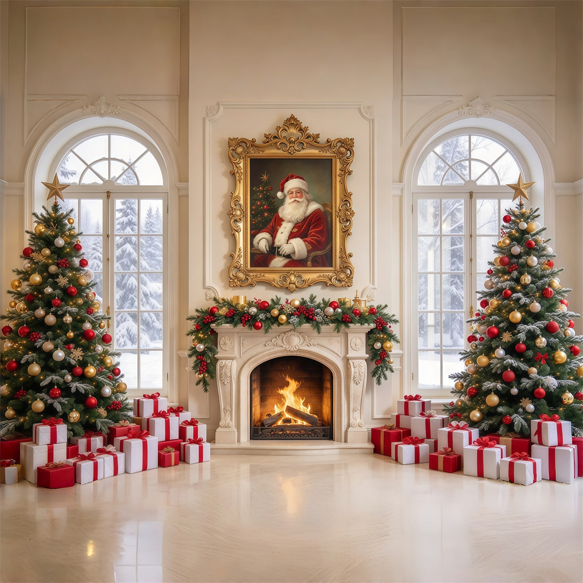 Backdrop For Santa Pictures Window Fireplace Display Santa Photoshoot Backdrop GQ69-113