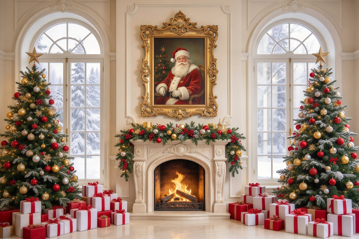 Backdrop For Santa Pictures Window Fireplace Display Santa Photoshoot Backdrop GQ69-113