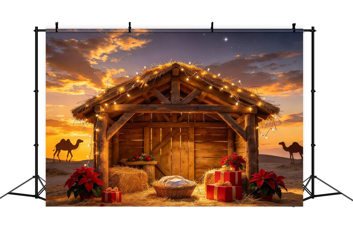 Bethlehem Scene Backdrop Stable Desert Barn Sunset Nativity Set Backdrop GQ69-114