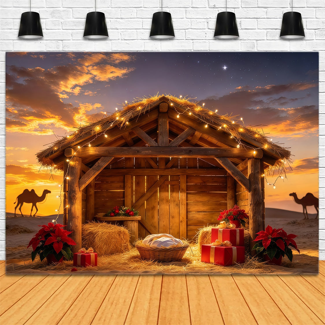 Bethlehem Scene Backdrop Stable Desert Barn Sunset Nativity Set Backdrop GQ69-114