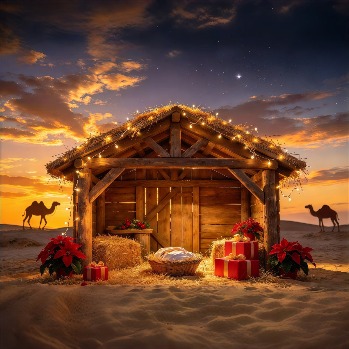 Bethlehem Scene Backdrop Stable Desert Barn Sunset Nativity Set Backdrop GQ69-114