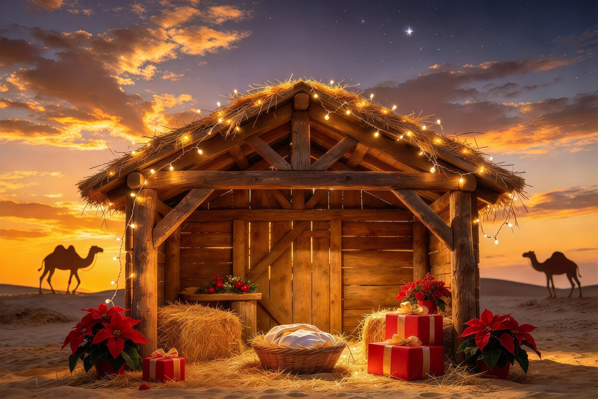Bethlehem Scene Backdrop Stable Desert Barn Sunset Nativity Set Backdrop GQ69-114