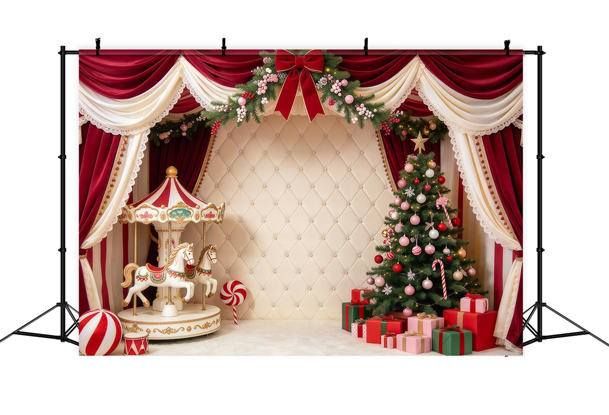 Family Christmas Photo Backdrop Velvet Carousel Tree Cute Christmas Backdrops GQ69-115