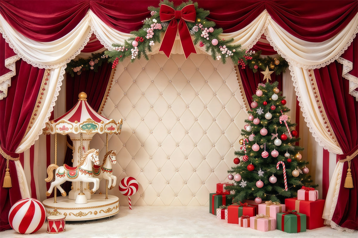 Family Christmas Photo Backdrop Velvet Carousel Tree Cute Christmas Backdrops GQ69-115