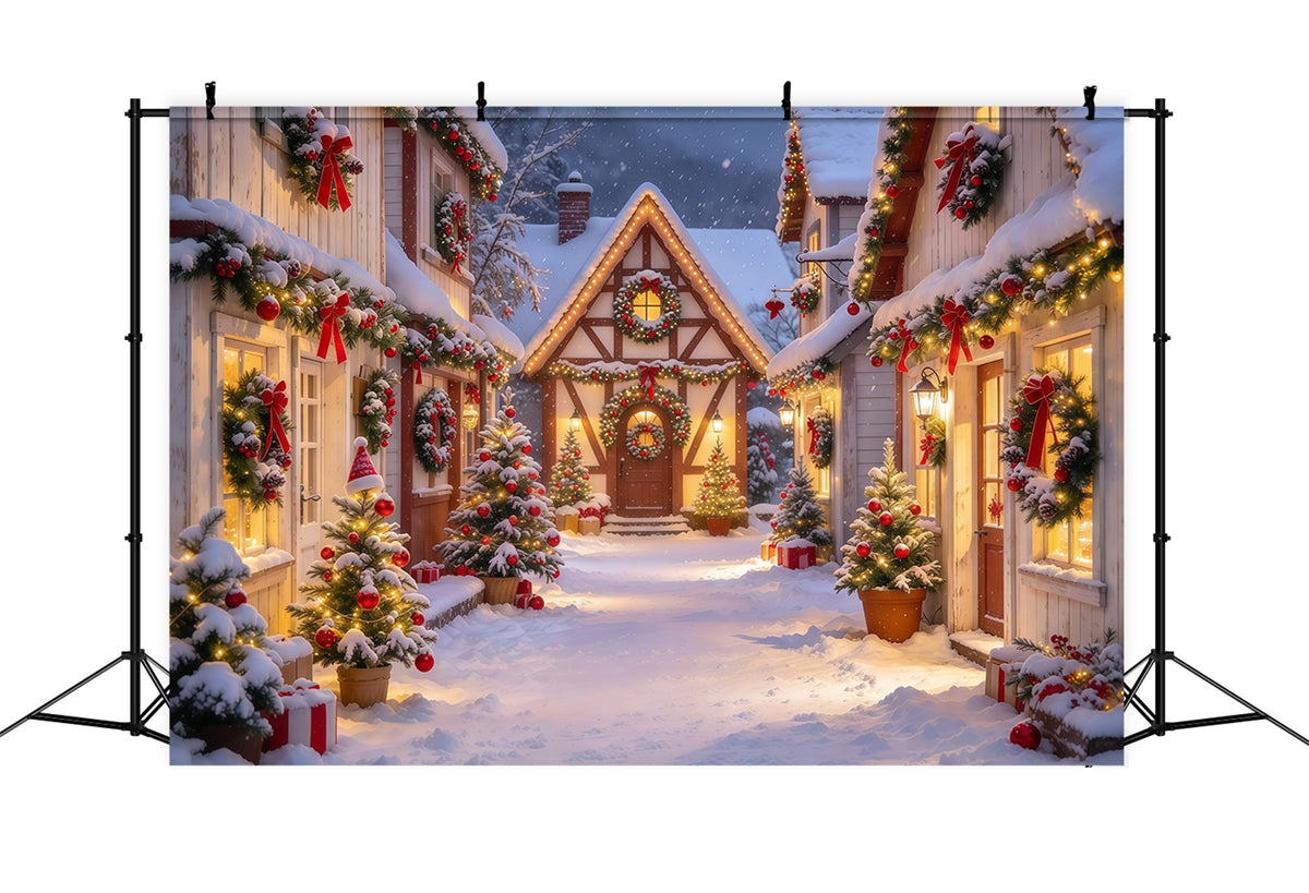 Christmas Backdrops Sale Snowy Garland Village Street Buy Christmas Backdrop GQ69-118