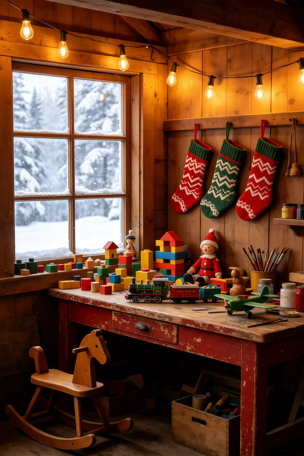 Rustic Christmas Backdrop Cozy Cabin Toy Corner Indoor Christmas Backdrop GQ69-39