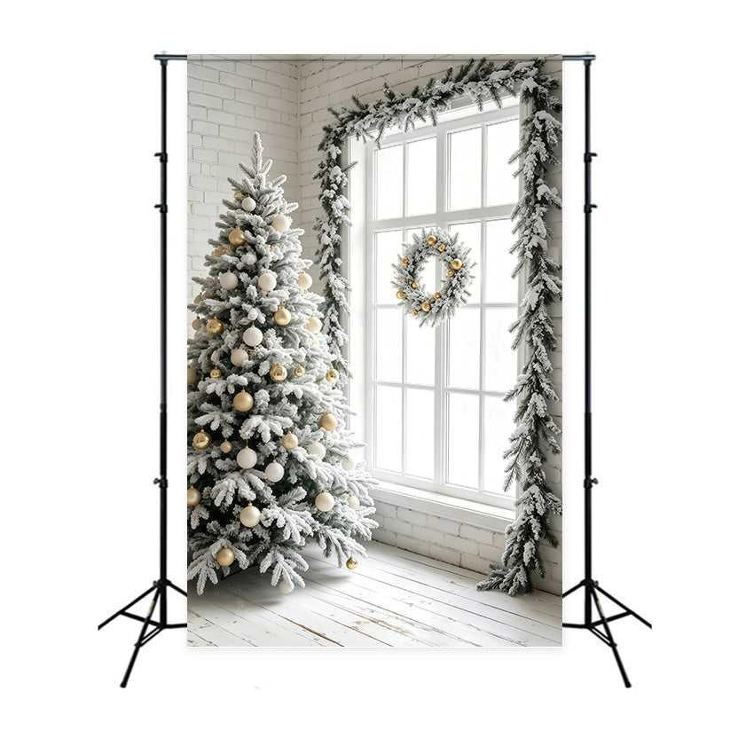 Simple Christmas Backdrop Frosted White Tree Window Photo Christmas Backdrop GQ69-41