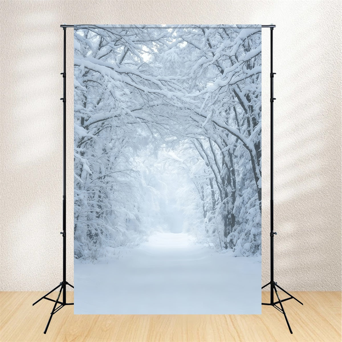 Winter Christmas Backdrop Snowy Forest Pathway Tunnel Christmas Studio Backdrops GQ69-43