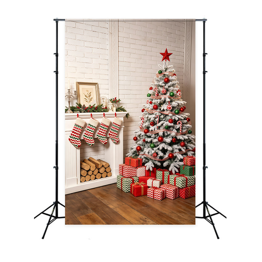 Cozy Christmas Backdrop Green Fireplace Mantel Decor Studio Christmas Backdrop GQ69-44