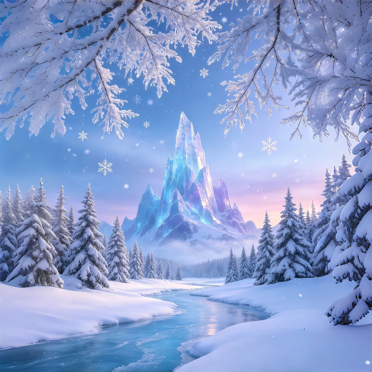 Christmas Wonderland Backdrop Frozen Crystal Mountain Professional Christmas Backdrop GQ69-50