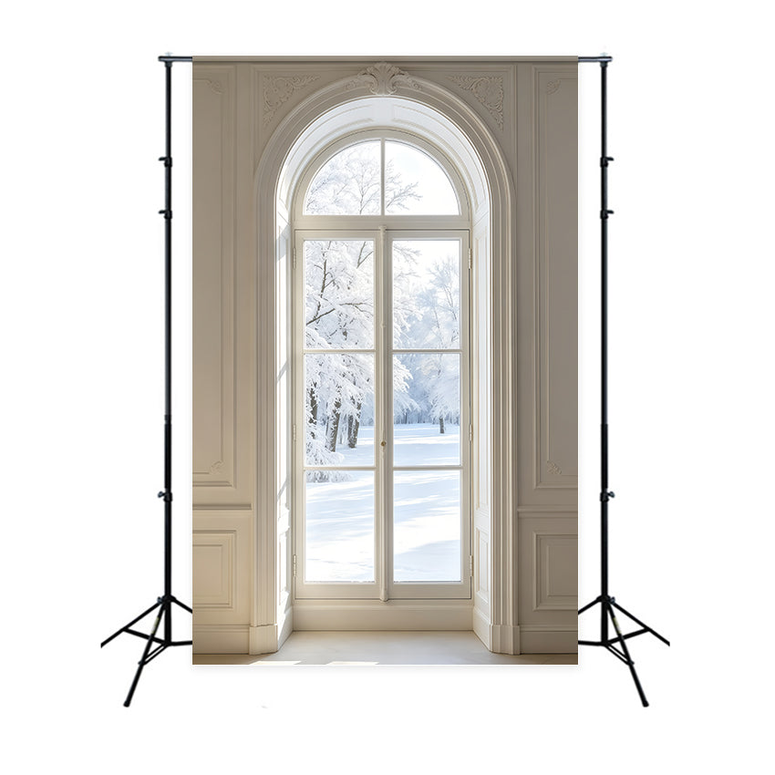 White Christmas Backdrop Elegant Arched Window View Wall Backdrop Christmas GQ69-51