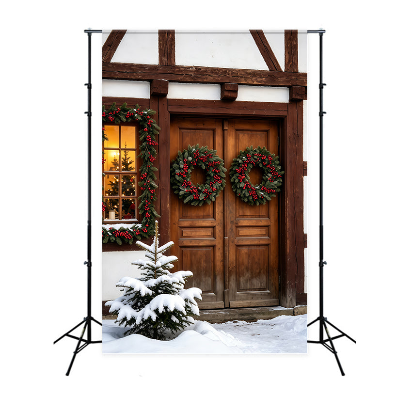 Christmas Wood Backdrop Snowy Sleigh Ride Display Christmas Photography Backdrops GQ69-63