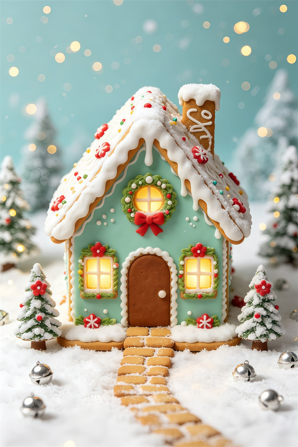Christmas Candy Backdrop Mint Gingerbread Cottage House Photography Christmas Backdrop GQ69-70