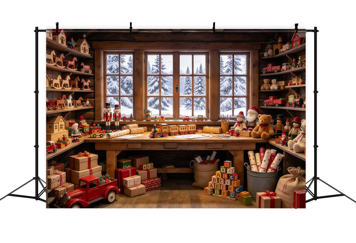 Twas The Night Before Christmas Backdrop Wooden Toy Workshop Interior Xmas Photo Backdrop GQ69-72