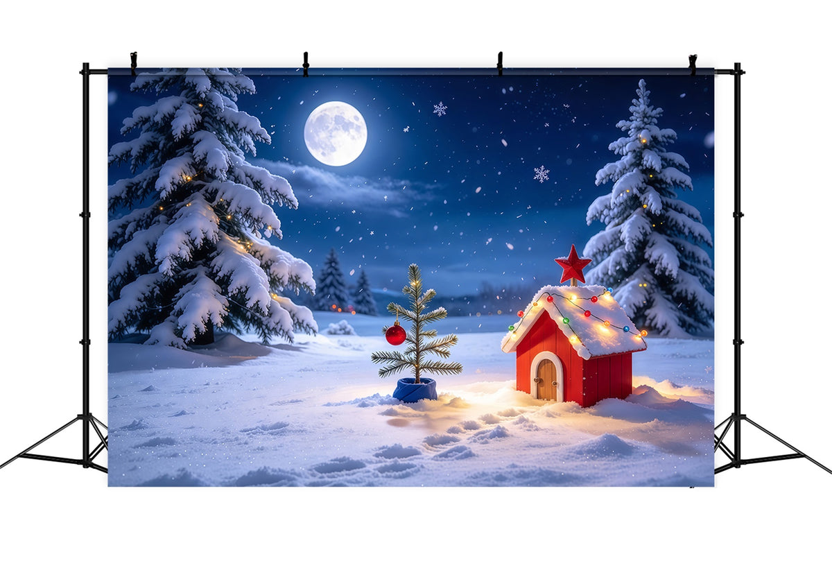 Funny Christmas Backdrops Moonlit Snowy Cottage Landscape Snow Christmas Backdrops GQ69-73
