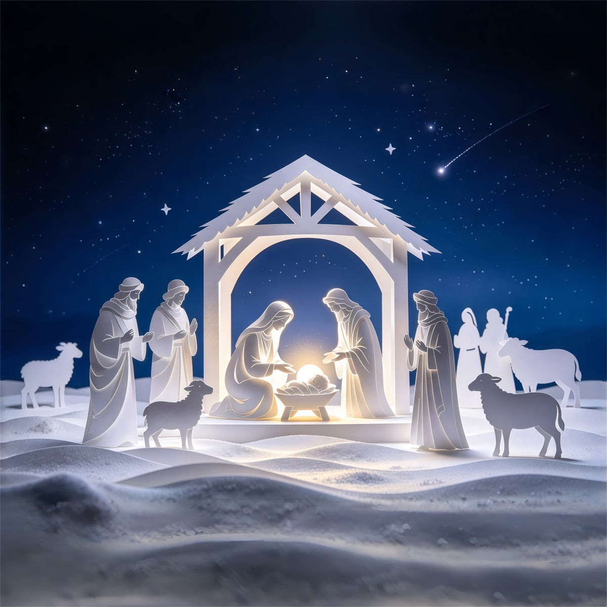 Christian Christmas Backdrop Paper Cut Nativity Night Gothic Christmas Backdrop GQ69-75