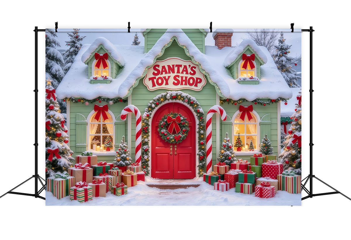 Santa's Toy Shop Backdrop Snowy Santa Toy Shop Backdrop For Santa GQ69-77